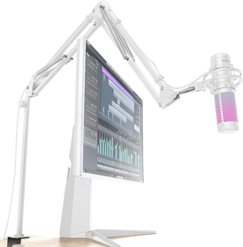 CACENCAN M05 Boom Arm, 360° Rotatable Microphone Stand with Desk Mount (White (Overhead)) - Image 1